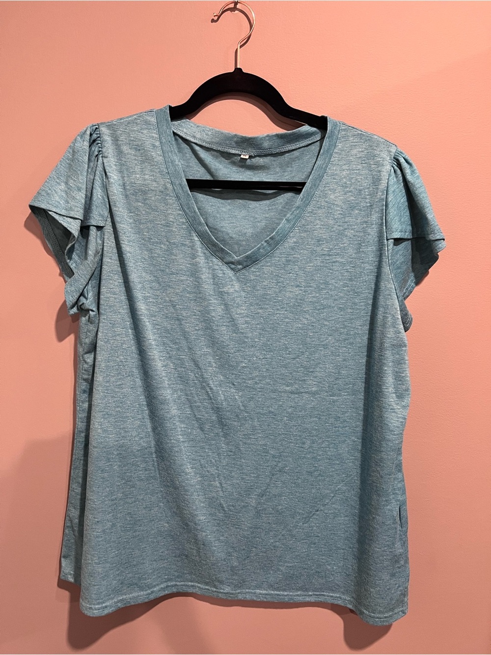 Heathered Light Green V-Neck Flutter Sleeve Women's Top